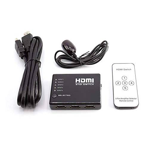 THE CIMPLE CO 5 Port HDMI분배기, 모니터분배기 - 지능형 5 Port 5x1 고속 HDMI Switch with IR 무선 Remote, 파워 어댑터 and HDMI 케이블 - 4K 3D 1080P (Black)