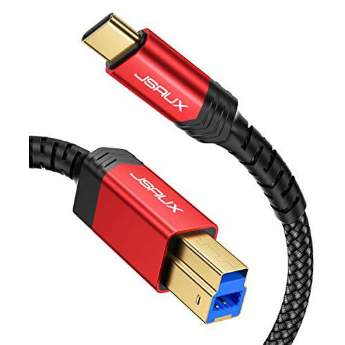 USB 3.0 케이블 B Male to USB-C, JSAUX 6.6ft USB 3.0 Type B 케이블 Nylon Briaded 호환가능한 with 탈부착 Station, 외장 Hard Drivers, 스캐너 and More(Red)