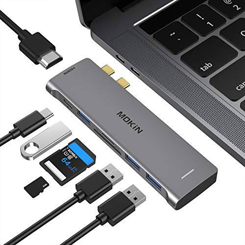 USB C 어댑터 for 맥북 프로 2020, 맥북 프로 USB 어댑터 HDMI 맥북 프로 동글 with 4KHDMI, 3 USB 3.0, TF/ SD, USB-C 썬더볼트 3 100W