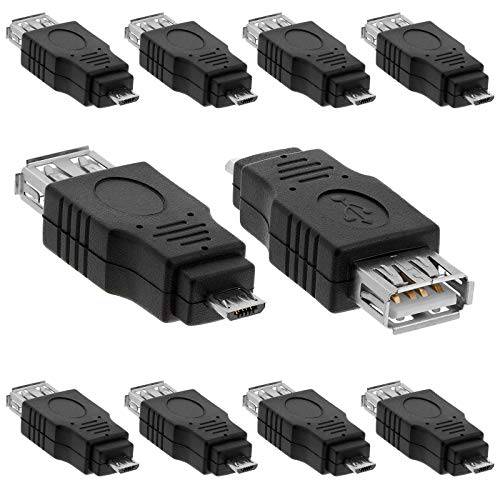 Cmple - [10 Pack] Micro USB2.0 Male (Type B) to USB Female (Type A) Connector, USB Female to Micro USB Male 컨버터 어댑터 for 삼성 S7 S6 엣지 S4 S3, LG G4, 안드로이드 윈도우 타블렛 - 블랙