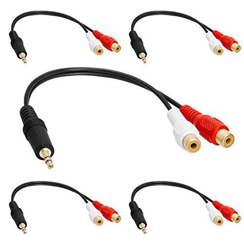 Cmple - [5 Pack] 2 RCA Male to 1 RCA Female 스테레오 오디오 Y-케이블, 2 RCA Plugs to 1 x RCA Jack Y-Adapter 서브우퍼 케이블