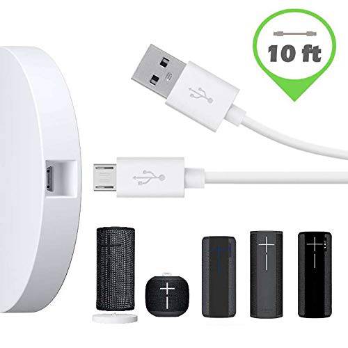 Long White 10Ft USB 파워 충전Cable for Ultimate Ears UE 무선 충전 도크, 붐 3, MEGABOOM 3, Blast, MEGABLAST,  Roll&  미니, 미니사이즈 붐 (Cable Only, 도크 Not Included)