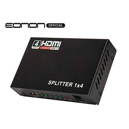2020 Eonon HDMI 분배 1 in 4 Out V1.4b 전원 HDMI 비디오 분배 호환가능한 with DVD 플레이어, support HD 1080P 4K and 3D 레졸루션 (1 Input to 4 Outputs)-V0058