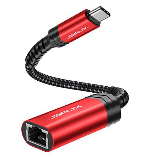 USB C to 랜포트, JSAUX USB Type C 썬더볼트 3 to RJ45 기가비트 랜포트 랜 네트워크 변환기 호환가능한 with 맥북 프로 2020/ 2019/ 2018/ 2017, 맥북 에어, Dell XPS and More-Red