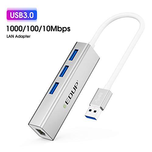 USB 3.0 to 랜포트 with 3 USB 3.0 Ports 허브, 10/ 100/ 1000 Mbps 기가비트 랜포트 RJ45 랜 네트워크 변환기 for i맥 프로, 맥북 에어, 맥 Mini/ 프로, 서피스 프로, 노트북 PC, 노트북 and More