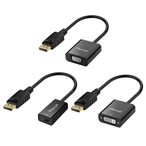 DisplayPort,DP (DP) to VGA/ HDMI/ DVI 어댑터 번들,묶음, Moread Gold-Plated 디스플레이 Port to VGA/ HDMI/ DVI 어댑터 호환가능한 with 컴퓨터, 데스크탑, 노트북, PC, 모니터, 프로젝터, HDTV - 블랙