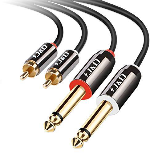 J&D 2 x 6.35 mm to 2RCA 케이블, Gold-Plated [Copper 쉘] [ 내구성, 튼튼] 2X 6.35mm 1/ 4’’ Male TS to 2 RCA Male 스테레오 오디오 어댑터 케이블 - 9 Feet