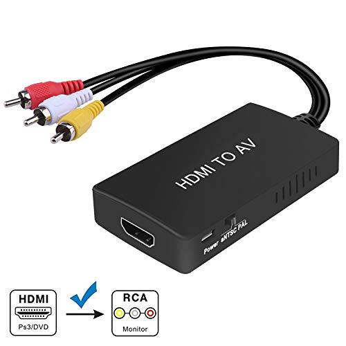 HDMI to RCA, HDMI to AV 컨버터, 1080P HDMI to 3RCA CVBS AV 컴포지트, Composite 비디오 오디오 컨버터 어댑터 support PAL/ NTSC with USB 충전 케이블 for PC 노트북 HDTV DVD