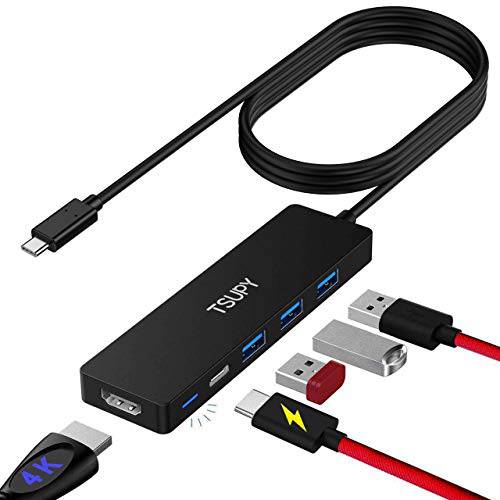 Tsupy USB C HDMI 어댑터 허브, 썬더볼트 1.2m 타입 C 허브 with USB C 고속 파워 Delivery Port, 4K HDMI 출력, 3-USB 3.0 Ports 호환가능한 with New 맥북 프로, 레노버, HP/ 델 삼성 S9 and More