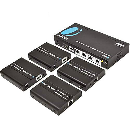 1x4 HDMI Extender Splitter 4K by OREI Multiple Over Single Cable CAT6/7  4K@60Hz 4:4:4 HDCP 2.2 With IR Remote EDID Management - Up to 115 Ft - Loop  Out - Low Latency - Full Support 