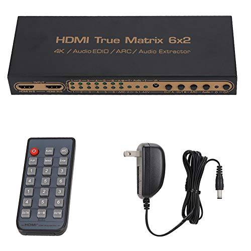 HDMI Matrix Switch 분배기, 6-in 2-Out HDMI 분배기 Matrix 분배기 4K2K 1080P with 리모컨, 원격 지지,보호 PIP (US)