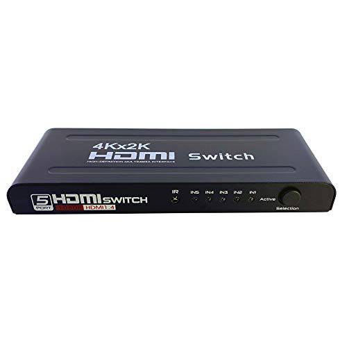 axGear HDMI Switch 4K 1080P HDTV 5 in 1 Out 알루미늄 with 리모컨, 원격 파워 5 Port