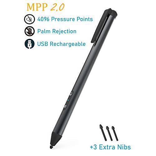 vitalASC  디지털 펜 4096 조절 of 수압, 호환가능한 with 서피스 북 Series, 프로 1& 2, 서피스 Go 1& 2, 스튜디오, 노트북, with 충전식&  팜리젝션 MPP 2.0 (그레이) and 3 엑스트라 펜 Tips
