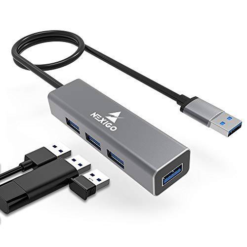 NexiGo 4-Port USB 3.0 허브, 알루미늄 휴대용 USB 허브, 2 Ft 케이블, [5Gbps 고속, 4.5W 충전 지원] for 맥북, 맥 프로/ 미니, iMac, 서피스 프로, 노트북, USB 조명 Drives, 하드 Drives