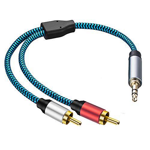 RCA to 3.5mm Aux Cable(1ft) Hftywy Braided3.5mm Male to 2RCA Male 스테레오 Y 분배기 RCA 케이블. for 스마트폰, MP3, 태블릿, 스피커, 홈 시어터, HDTV