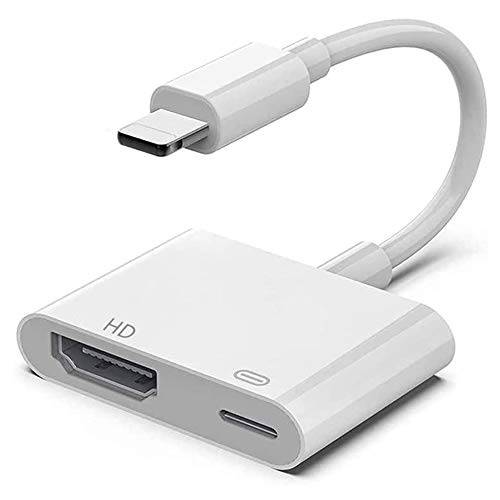 [애플 MFi 인증된] 라이트닝 to HDMI 어댑터, 1080P 라이트닝 to 디지털 오디오 AV 어댑터, 동기화 스크린 HDMI 커넥터 호환가능한 아이폰 11/ Xs/ XR/ X/ 8/ 7 on HD TV/ 모니터/ 프로젝터, 지원 iOS 13