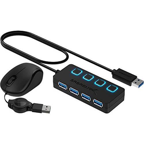 Sabrent 4-Port USB 3.0 허브+  미니 여행용 USB 광학 마우스 개폐식 케이블