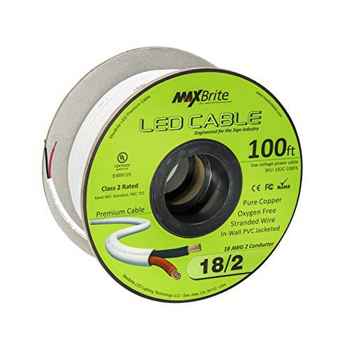 18AWG 로우 전압 LED 케이블 2 Conductor Jacketed in-Wall 스피커 와이어 UL/ cUL Class 2 (100 ft 릴)