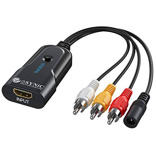 eSynic HDMI to RCA, 1080p HDMI to AV 3RCA 컴포지트, Composite CVBS 컨버터, 변환기 비디오 오디오 어댑터 지원 PAL/ NTSC USB 케이블 Blu-ray DVD PS3 Sky HD 박스 TV VHS VCR DVD