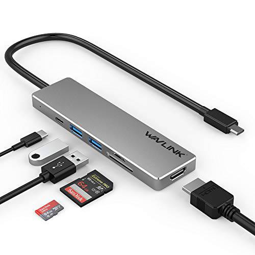 WAVLINK USB C 허브 멀티포트 어댑터, 휴대용 알루미늄 동글 4K HDMI 디스플레이, 100W 파워 Delivery, 2 USB 3.0 포트, SD/ 마이크로 SD 카드 리더, 리더기 호환가능한 맥북 프로, XPS More 타입 C 디바이스