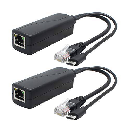 ANVISION 2-Pack 5V PoE 분배기, USB 타입 C, 48V to 5V 2.4A, IEEE 802.3af Compliant