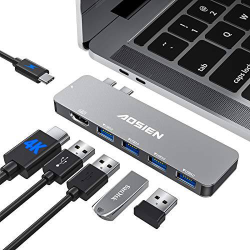 Aoslen USB C 허브 어댑터 맥북 썬더볼트 3 USB C 포트 (100W 파워 Delivery), 4K HDMI 포트, 4 X USB 3.0 데이터 포트 맥북 프로 2020/ 2019/ 2018/ 2017/ 2016, 맥북 에어 2020 2019 2018