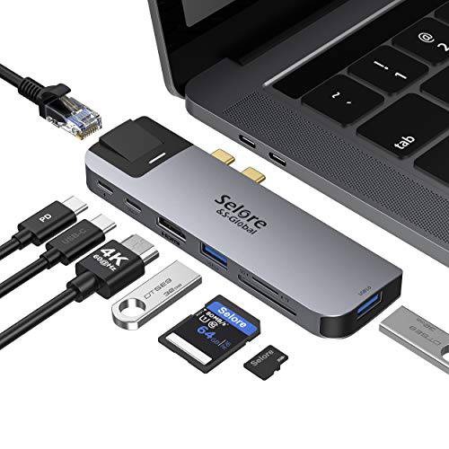 맥북 프로 USB 어댑터, USB C to HDMI 어댑터 맥북 프로/ 에어, 8-in-1 맥북 프로 어댑터 4K HDMI 포트, 기가비트 이더넷, 2 USB 3.0, TF/ SD 카드 리더, 리더기, USB-C 100W PD and 썬더볼트 3