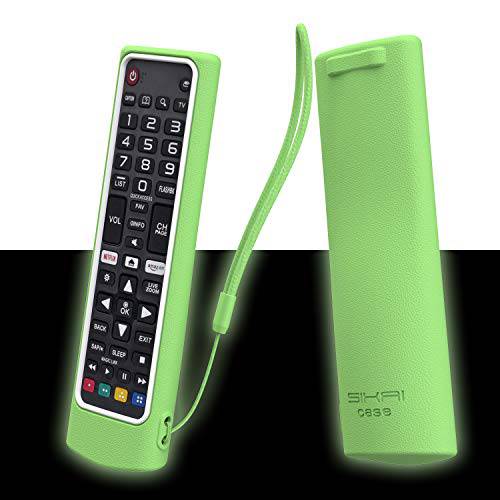 SIKAI 실리콘 케이스 LG 스마트 TV 리모컨 AKB75095307 AKB75375604 AKB75675304, 충격방지 보호 커버 LG TV 리모컨 지워짐,씻어짐 Skin-Friendly 슬리브 Anti-lost 리모컨 루프 (글로우 Green-White)