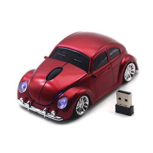 Ai5G VW Beetle 차량용 마우스 무선 마우스 노트북 데스크탑 컴퓨터 마우스 2.4GHz USB 리시버 LED 헤드라이트,전조등 (레드)