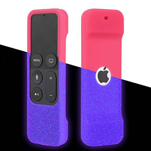 [Nightglow] 케이스 애플 TV 4K/ 4th/ 5th 세대 리모컨, Akwox 라이트 무게 [ 미끄럼방지] 충격 방지 실리콘 커버 애플 TV 4K Siri 리모컨 컨트롤러 [스트랩 포함]