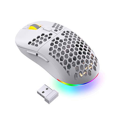 LTC Mosh Pit 16, 000 DPI RGB 무선 양손잡이용 게이밍 마우스 경량 벌집패턴 쉘, 인체공학 쉐입 오른쪽 or 왼손 사용, 편안 2.4G 마우스 PC/ Mac/ 노트북, 화이트
