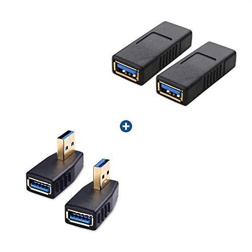 Cable Matters 2-Pack USB 3.0 커플러 USB Female to Female 어댑터 젠더 변환& Combo-Pack 90 도 왼쪽 and 직각 USB 어댑터