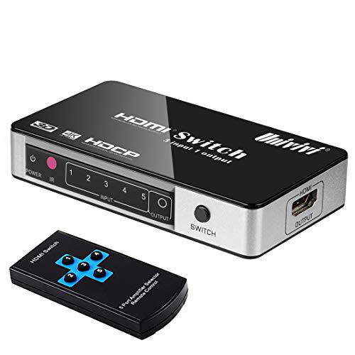 Univivi HDMI분배기, 모니터분배기 5 in 1 Out HDMI 스위치 셀렉터 5 포트 박스 IR 리모컨, 지원 4k HDCP 울트라 HD 3D 1080P