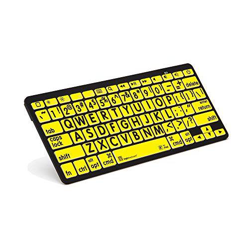 LogicKeyboard XL 프린트 - 블랙 on yellow 블루투스 미니 키보드 호환가능한 애플 아이패드, 아이폰, 아이팟, and 안드로이드 - 부품, 파트 넘버 LKBU-LPBY-BTON-US