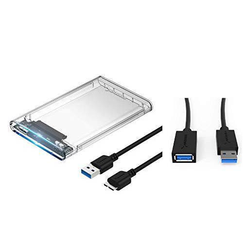 Sabrent 2.5-Inch SATA to USB 3.0 Tool-Free 클리어 외장 하드디스크 인클로저+ 22AWG 3 Feet USB 3.0 연장 케이블