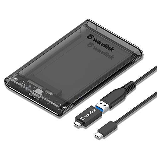 WAVLINK USB C to SATA 외장 하드디스크 인클로저 SSD 휴대용 클리어 하드디스크 케이스 2.5” 5/ 7/ 9.5mm SATA I/ II/ III HDD SSD, UASP 기능 지원, 플러그 and 플레이, Tool-Free 설치