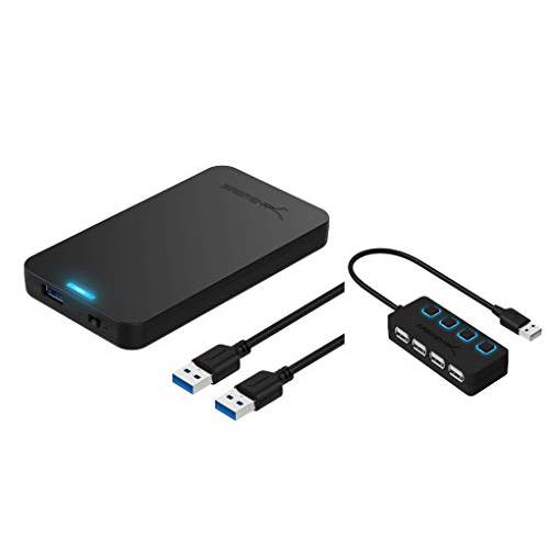 SABRENT 2.5-Inch SATA to USB 3.0 Tool-Free 외장 하드디스크 인클로저+ 4-Port USB 2.0 허브 개인 LED lit 파워 스위치