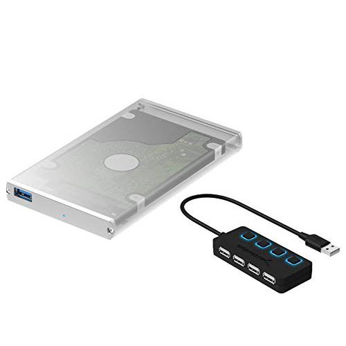 Sabrent 울트라 슬림 USB 3.0 to 2.5-Inch SATA 외장 알루미늄 하드디스크 인클로저+ 4-Port USB 2.0 허브 개인 LED lit 파워 스위치