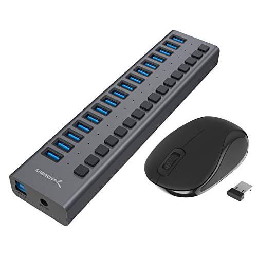 Sabrent 16-Port USB 3.0 데이터 허브 and 충전기 개인 스위치+  미니 여행용 2.4GHz 무선 마우스 소형 리시버