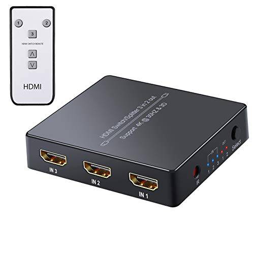 LiNKFOR HDMI 스위치 3 입력 2 출력 HDMI분배기, 모니터분배기 분배기 IR 리모컨 3x2 HDMI 허브 지원 4K 3D HDMI 1.4 호환가능한 HDTV 모니터 DVD 플레이어 Sky 박스 PS3 PS4