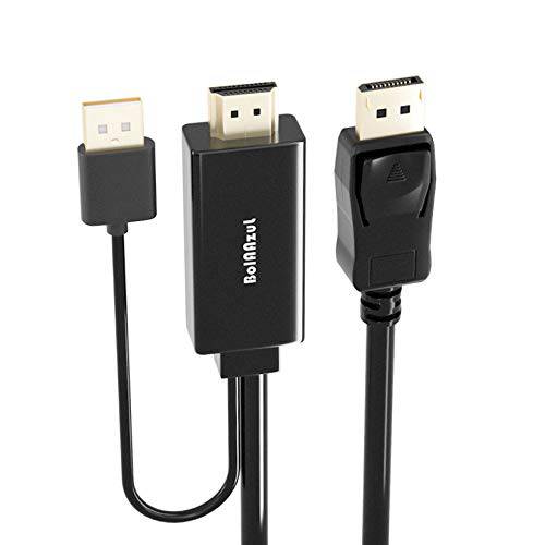 HDMI to DisplayPort,DP 어댑터 케이블 USB 파워 4K 60Hz, BolAAzuL  액티브 남성 HDMI in to DP Out 비디오 컨버터, 변환기 케이블 6FT(1.8M) HDMI 1.4 to DP 1.2 PC 노트북 PS4 데스크탑 그래픽 and More