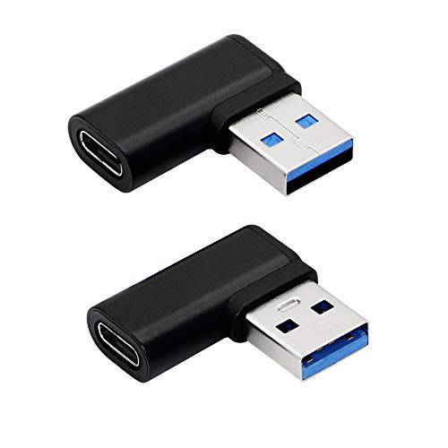 CERRXIAN 90 도 USB C to USB A 어댑터,  직각&  왼쪽 앵글 USB A 3.0 남성 to USB 타입 C 3.1 여성 커넥터 노트북, 벽면 충전기, 파워 Banks(2-Pack)