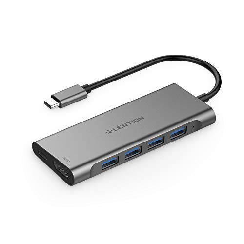 LENTION USB C 허브 4K HDMI 출력 (4K@60Hz), 4 USB 3.0, 타입 C 충전 멀티포트 USB C 어댑터 호환가능한 2020-2016 맥북 프로, New Mac 에어&  서피스, 크롬북, More (CB-C35sH, 스페이스 그레이)