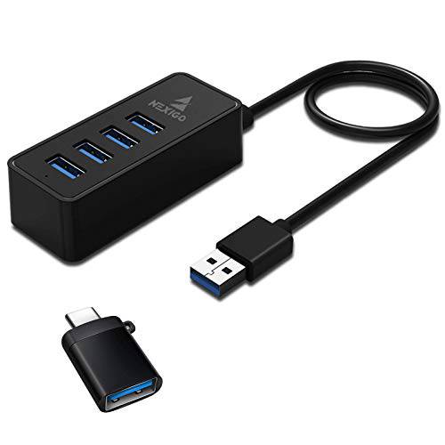 USB 허브 USB C 커넥터, NexiGo 4-Port 2 ft USB 3.0 허브, 썬더볼트 3 to USB 3.0 어댑터 (블랙), 맥북, Mac 프로, Mac 미니, 아이맥, 서피스 프로, XPS, PC,  플래시드라이브, 휴대용 HDD