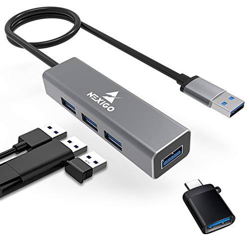 USB 허브 USB C 커넥터, NexiGo  알루미늄 4-Port 2 ft USB 3.0 허브, 썬더볼트 3 to USB 3.0 어댑터 (블랙), 맥북, Mac 프로, Mac 미니, 아이맥, 서피스 프로, XPS, PC,  플래시드라이브, 휴대용 HDD
