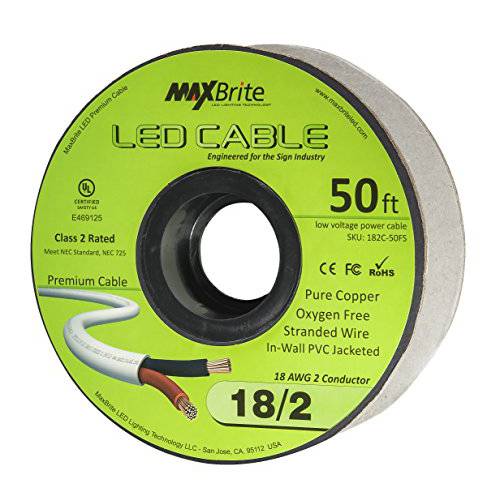 18AWG 저전압 LED 케이블 2 컨덕터 Jacketed in-Wall 스피커 와이어 UL/ cUL Class 2 (50 ft 릴)
