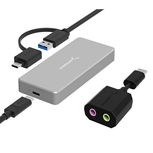 Sabrent USB 3.1 알루미늄 인클로저 M.2 NVMe SSD+ USB Type-C 외장 스테레오 사운드 어댑터 윈도우 and Mac.