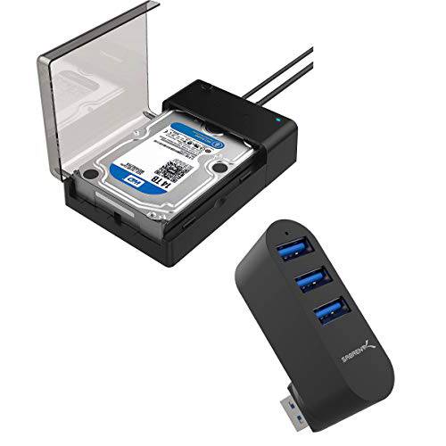 Sabrent USB 3.0 to SATA 외장 하드디스크 Lay-Flat 탈부착 스테이션+  프리미엄 3-Port 알루미늄 미니 USB 3.0 허브
