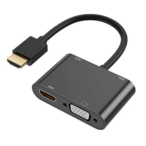 HDMI to VGA HDMI 어댑터, 듀얼 디스플레이 4K HDMI to HDMI VGA 분배기 컨버터, 변환기 충전 케이블 and 3.5mm 오디오 케이블 PC, 노트북, 울트라북, 라즈베리 파이, 크롬북 and More