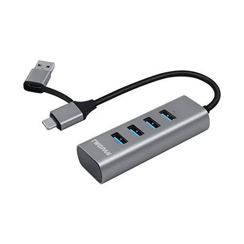 TWOPAN USB to USB 허브& USB C 허브, USB C to USB 3.0 고속 포트 허브, 4-Port USB 3.0 허브 어댑터 맥북, 태블릿, 태블릿PC and 스마트폰, 스페이스 그레이, T1-AC